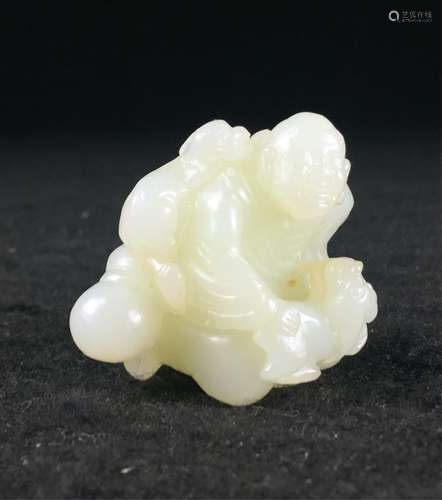 CHINESE WHITE JADE FIGURE OF LOHAN