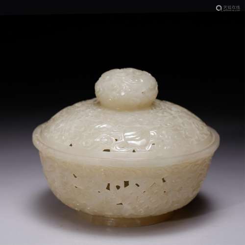 CHINESE QING WHITE JADE COVER BOWL