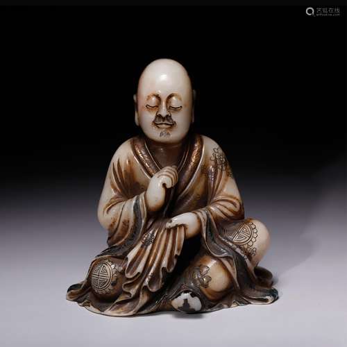 CHINESE SOAPSTONE CARVED FIGURE OF LOHAN