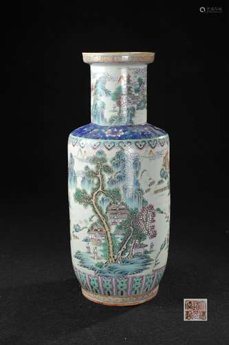 CHINESE FAMILLE ROSE ROULEAU VASE