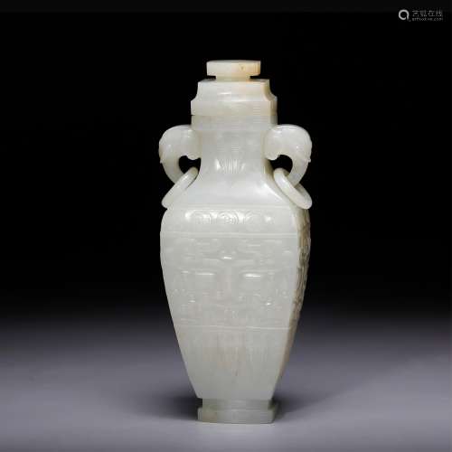CHINESE QING WHITE JADE COVER VASE