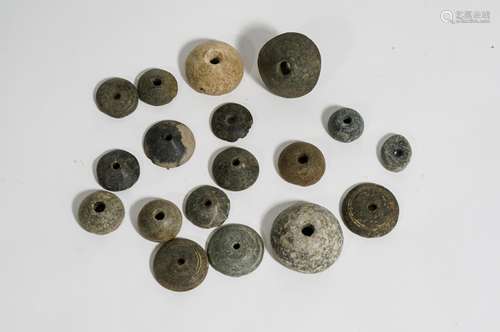 GROUP OF 15 ANCIENT  ROMAN STONE SPINDLE WHORLS