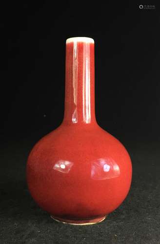 CHINESE OX BLOOD GLAZED BOTTLE VASE