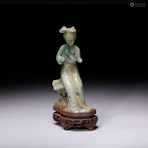 CHINESE JADEITE CARVED BEAUTY WITH STAND