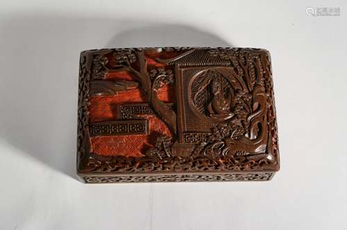 CHINESE LACQUER OVER BRONZE COVER BOX