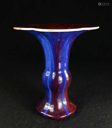 CHINESE FLAMBE GLAZED PORCELAIN GU VASE