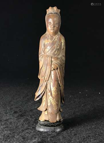 CHINESE SANDALWOOD CARVED FIGURE OF GUANYIN