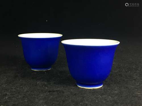 PAIR OF CHINESE BLUE GLAZED CUPS