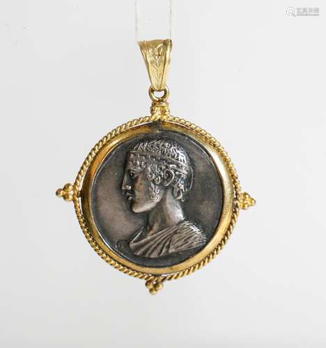 ROMAN JEWELRY GOLD AMULET PENDANT WITH SILVER ROMA