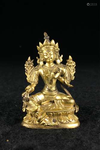 CHINESE TIBETAN GILT BRONZE FIGURE OF TARA