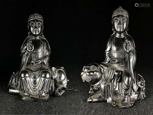 PAIR OF CHINESE HARDWOOD FIGURE OF GUANYIN