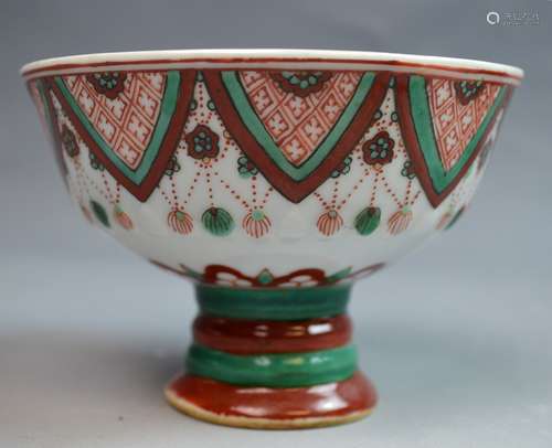 Chinese Famille Rose Porcelain Stem Cup