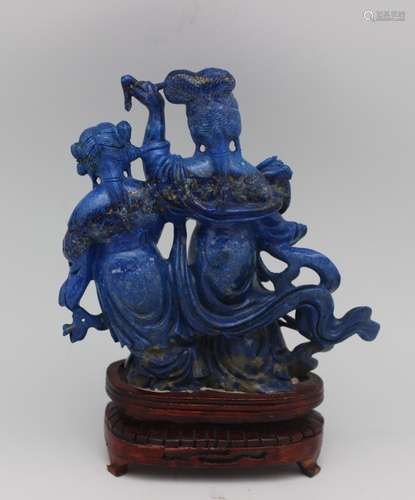 LAPIS LAZULI SCULPTURE WITH WOOD BASE