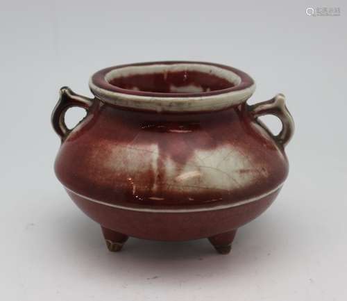 RED GRAZED PORCELAIN POT