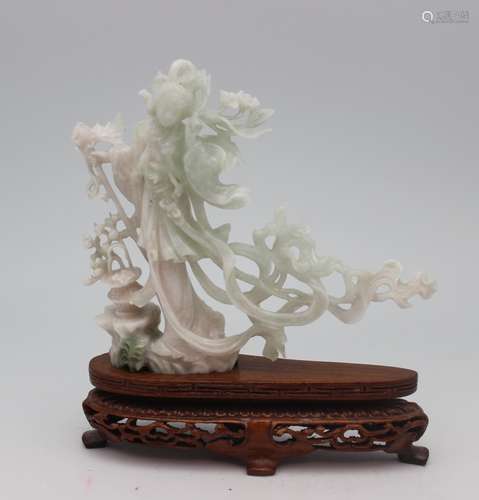 JADEITE SCULPTURE WITH WOOD BASE