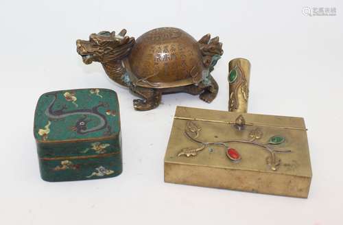 3 BRONZE AND CLOISONNE ITEMS