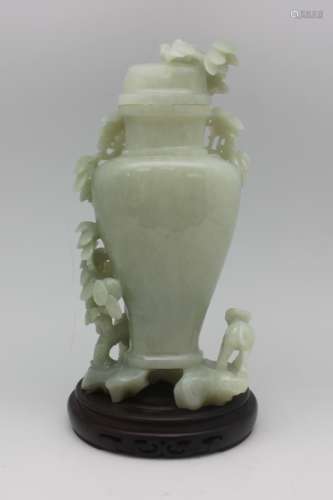 HETIAN JADE COVERED VASE WITH WOOD BASE