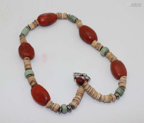 ANCIENT NANHONG AGATE AND STONES BEADS NECKLACE