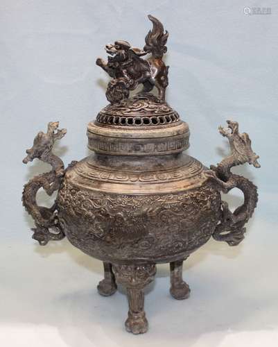 BRONZE INCENSE COVERED POT