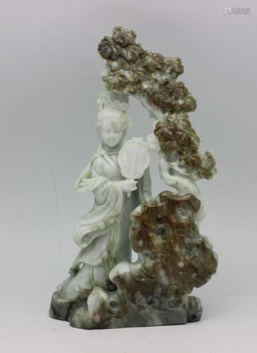 JADEITE SCULPTURE WITH WOOD BASE