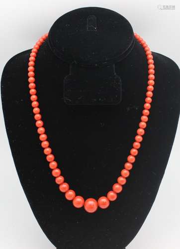 NATURAL RED CORAL NECKLACE 14K GOLD CLIP WITH GIA CERT.