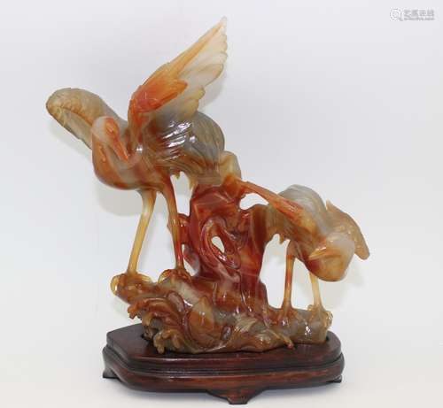 AGATE CARVED SCULPTURE WITH WOOD BASE