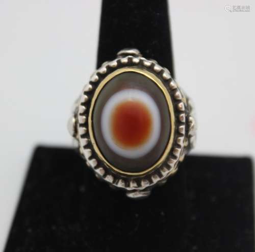 DZI BEAD SILVER RING,