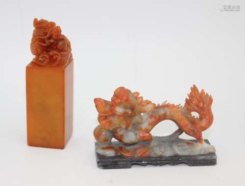 SOAPSTONE SEAL AND DRAGON CARVING