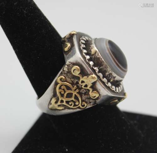 DZI BEAD SILVER RING,