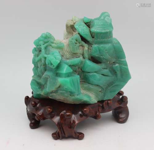 CHRYSOPRASE SCULPTURE WITH WOOD BASE