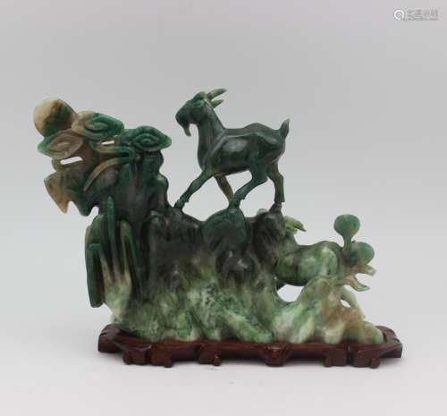 JADE CARVED SCULPTURE WITH WOOD BASE