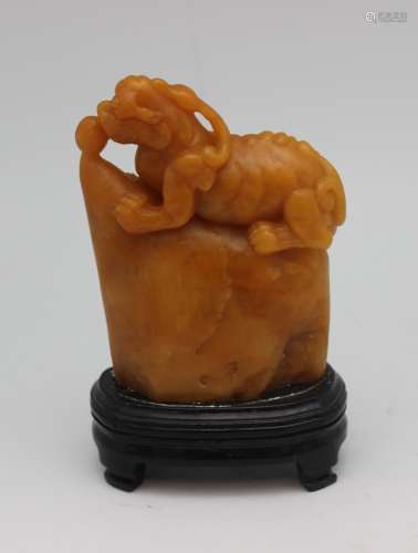 SOAPSTONE SCULPTURE WITH WOOD BASE