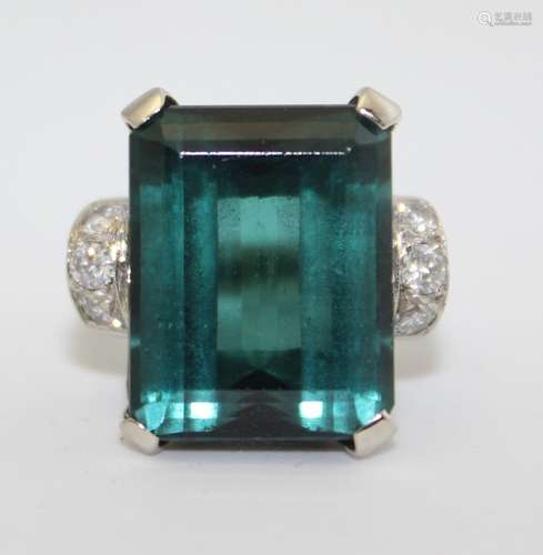 14K GOLD DIAMOND BLUE/GREEN TOURMARINE RING W GIA CERT.