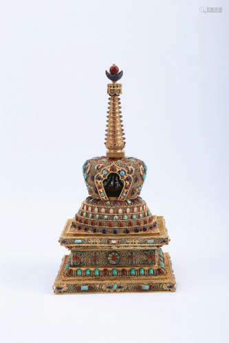 A Chinese Gold Tower with Damond Inlaid