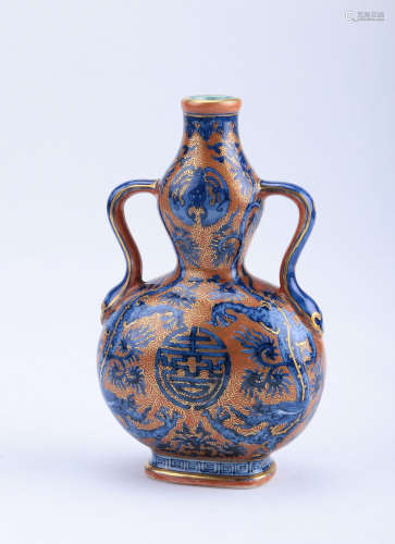 A Chinese Blue and White Porcelain Vase with Double Iron-Red Dragon