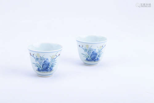 A Pair of Chinese Dou-Cai Porcelain Cups