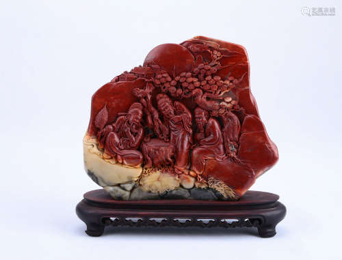 A Chinese Carved Bloodstone Figure Decoration with Base