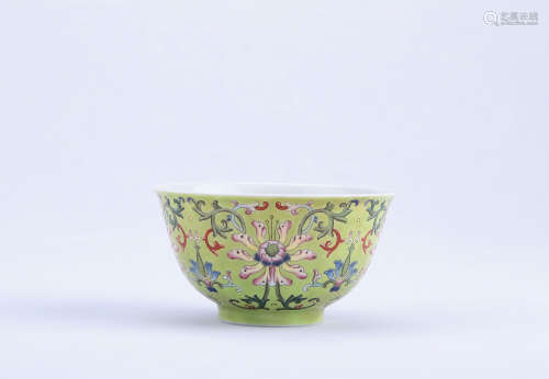 A Chinese Green Glazed Bowl with Flower Pattern