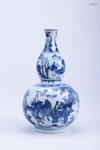 A Chinese Blue and White Porcelain Gourd Vase