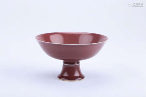 A Chinese Red Glazed Porcelain High Foot Goblet