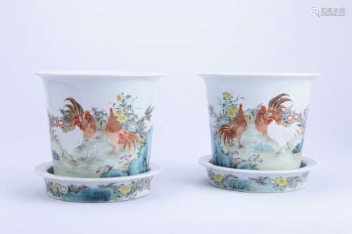 A Pair of Chinese Famille-Rose Porcelain Planter