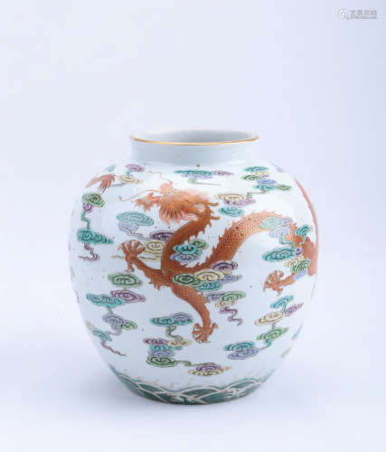 A Chinese Famille-Rose Porcelain Jar with Iron-Red Dragon