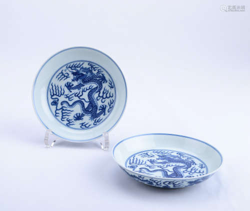 A Pair of Blue and White Porcelain Plates