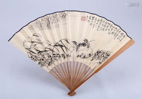 A Chinese Painting and Calligraphy Fan by Huang, Qiusheng