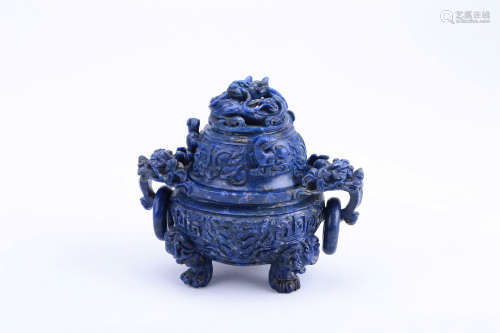 A Chinese Carved Lapis Lazuli Dragon Incense Burner