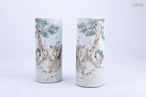 A Pair of Chinese Qianjiang Porcelain Hat Stands