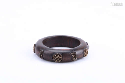 A Chinese Wood Bracelet with Inlaid