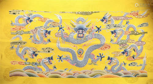 A Chinese Embroidery with Nine Dragons Pattern