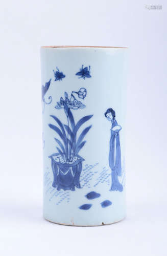 A Chinese Blue and White Porcelain Brush Pot