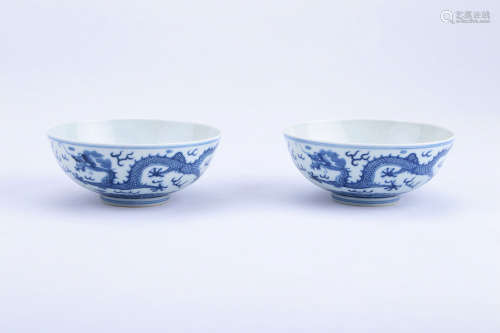 A Pair of Blue and White Porcelain Bowls
